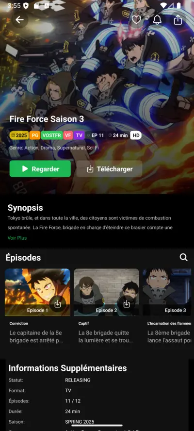 Interface de téléchargement anime